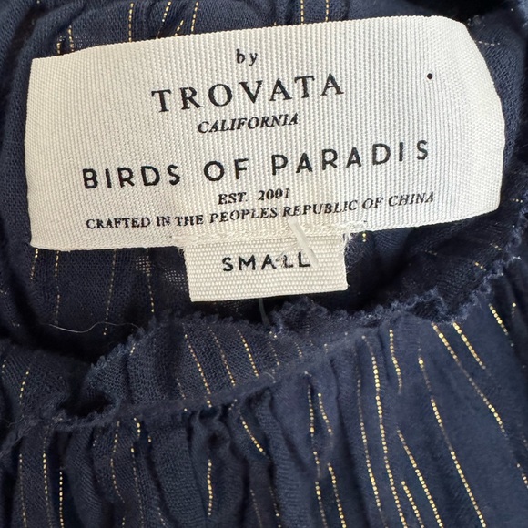 Trovata Birds of Paradis Carla High Neck Top Navy Moonlit stripe Cotton  Small - Picture 8 of 8